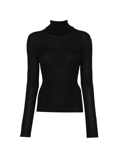 Roberto Collina Ribbed-knit Roll-neck Sweater In Black