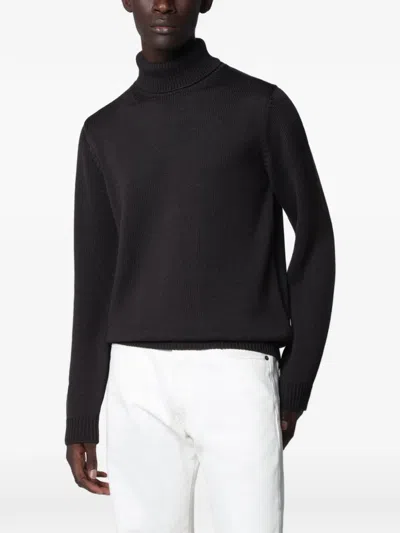 Roberto Collina Long Sleeve Regular Fit Ribbed Turtleneck Sweater In Brown