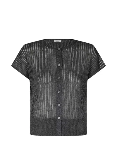 Roberto Collina Ribbed-knit Short-sleeve Cardigan In Black
