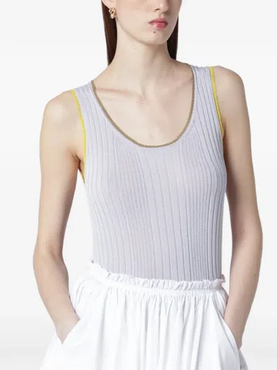Roberto Collina Ribbed Tank Top Gold Contrast Trim In Purple
