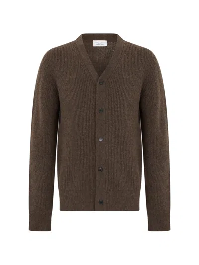 Roberto Collina Ribbed-knit V-neck Cardigan In Brown