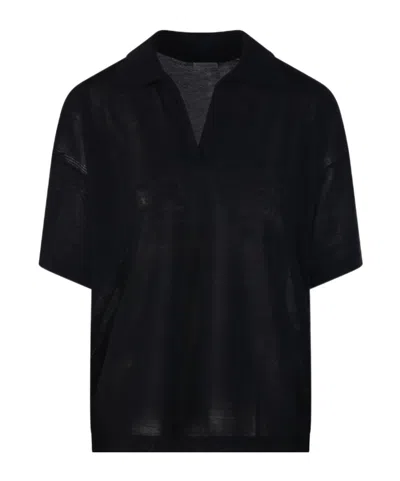 Roberto Collina Rib-knit Polo Shirt In Black