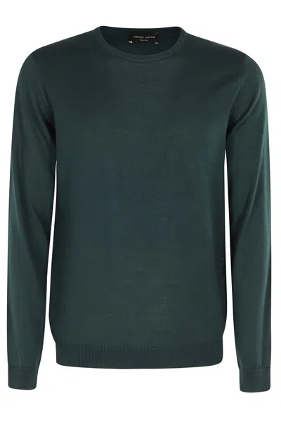 Roberto Collina Rich Green Merino Wool Crew Neck Sweater In Brown