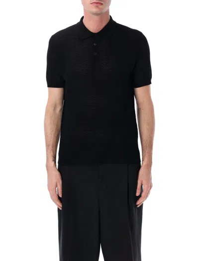 Roberto Collina Mesh Cotton Polo In Black