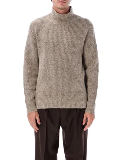 Roberto Collina Textured Cotton-wool Turtleneck Sweater With Ribbed High Neck In Brown