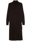 Roberto Collina Cashmere Blend Turtleneck Dress With Side Slits In Brown