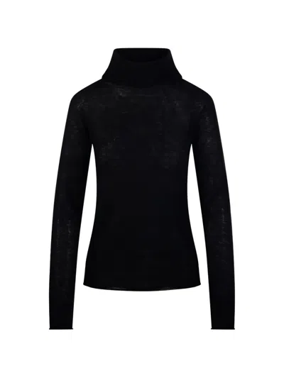 Roberto Collina Roll-neck Fine-knit Sweater In Black