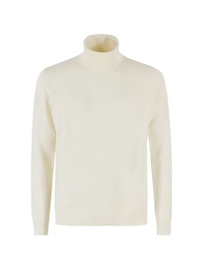 Roberto Collina White High-neck Ribbed Merino Wool Turtleneck In Multi