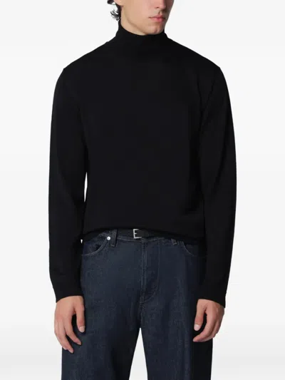 Roberto Collina Wool Turtleneck Sweater Ribbed Cuffs Hem In Black
