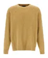 Roberto Collina Crew Neck Shearling Cotton Sweater In Brown