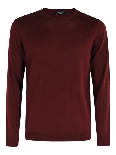 Roberto Collina Bordeaux Merino Wool Long-sleeve Crew Neck Sweater In Burgundy