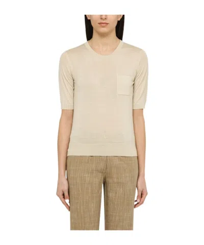 Roberto Collina Round-neck Short-sleeved Sweater In Nude