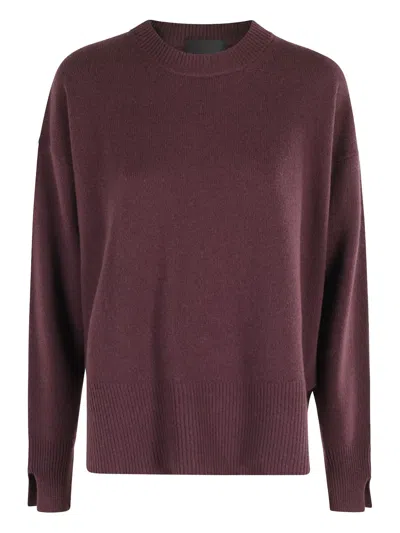 Roberto Collina Bordeaux Crew Neck Sweater With Side Slits In Burgundy