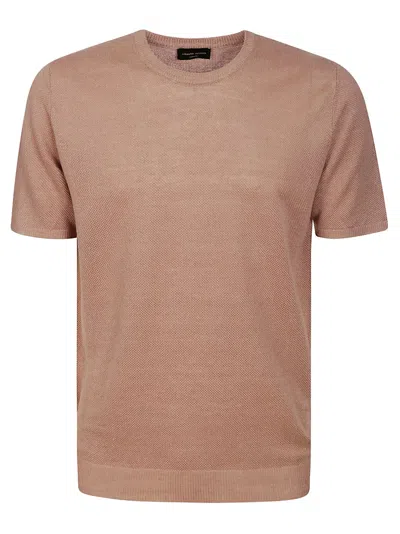 Roberto Collina Roundneck Ss Piquet In Pink