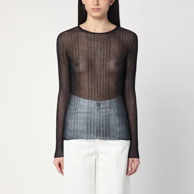 Roberto Collina Sheer Fabric Round Neck Ribbed Texture In Black
