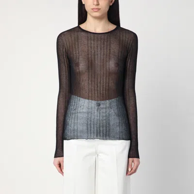 Roberto Collina Sheer Fabric Round Neck Ribbed Texture In Black