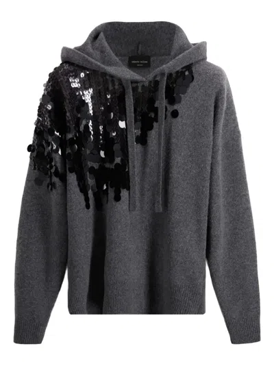 Roberto Collina Sequin-embellished Hooded Sweater In Gray