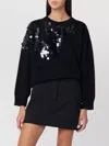 Roberto Collina Sequined Crew Neck Long Sleeve Sweater In Black