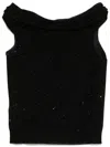 Roberto Collina Wool Top With Micro Sequins And Draped Detail In 黑色