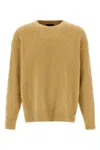 Roberto Collina Crew Neck Shearling Cotton Sweater In Sand