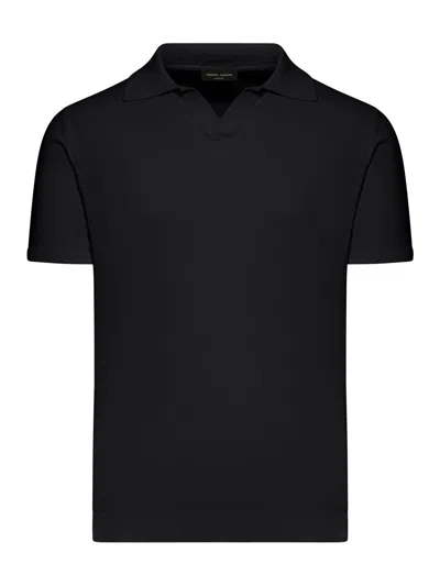 Roberto Collina Short Sleeve Cotton Polo In Black