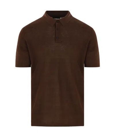 Roberto Collina Linen Knit Polo Shirt In Brown