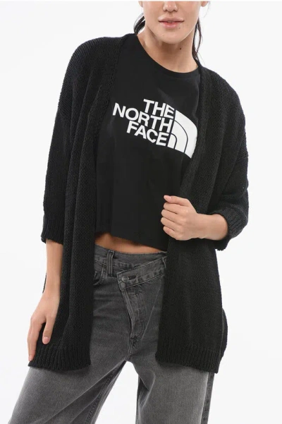 Roberto Collina Short Sleeved Cotton Blend Open Front Cardigan In Black