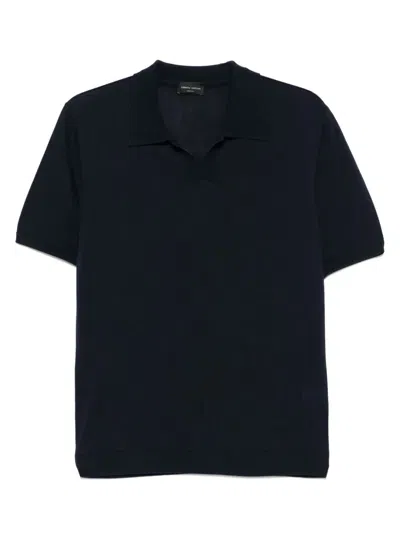 Roberto Collina Short Sleeved Knitted Cotton Polo Shirt In Black