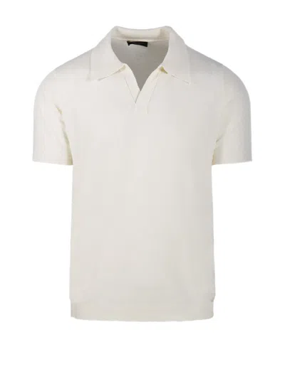 Roberto Collina Short Sleeve Polo Sweater In Beige