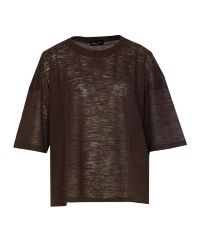 Roberto Collina Crew Neck Sheer Fabric Relaxed Fit Top In Brown