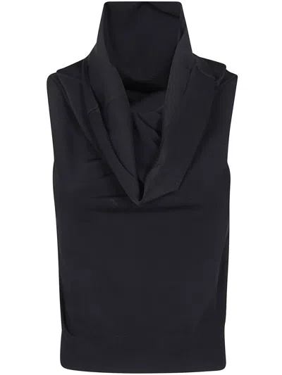 Roberto Collina Short Sleeves Over Shoulder Top In Black