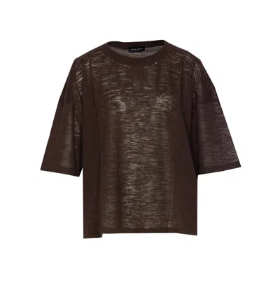 Roberto Collina Crew Neck Sheer Fabric Relaxed Fit Top In Brown