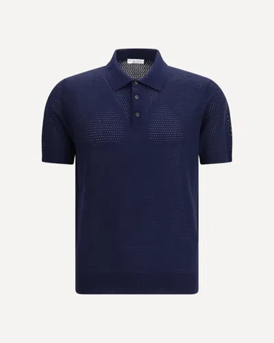Roberto Collina Short-sleeve Knit Polo Shirt In Blue