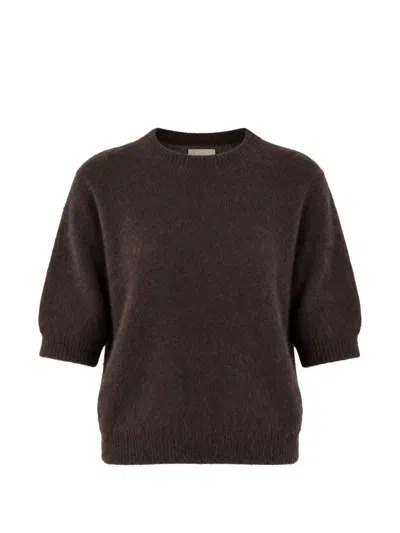 Roberto Collina Short-sleeve Knitted Sweater In Brown