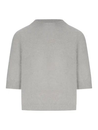 Roberto Collina Short-sleeved Angora Wool Top In Gray