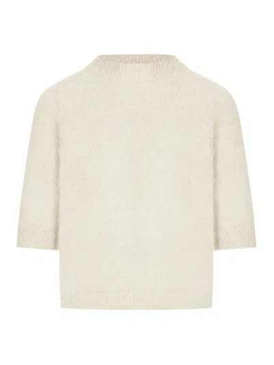 Roberto Collina Short-sleeved Angora Wool Top In Neutral