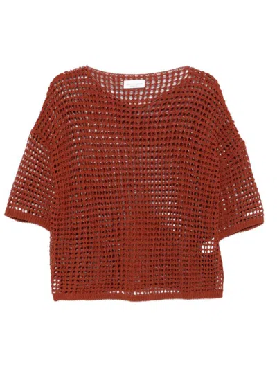 Roberto Collina Short-sleeved Mesh Top In Brown