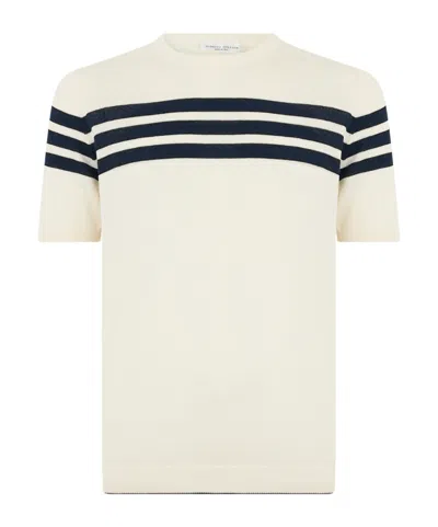 Roberto Collina Stripe-print Short-sleeve Sweater In Neutral