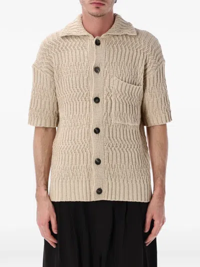 Roberto Collina Textured Knit Short Sleeve Cardigan In Brown