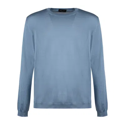 Roberto Collina Silk Denim Sweater In Azure