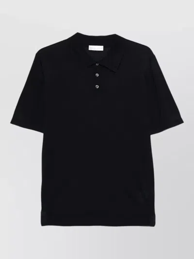 Roberto Collina Silk Knit Polo Shirt Short Sleeves In Black