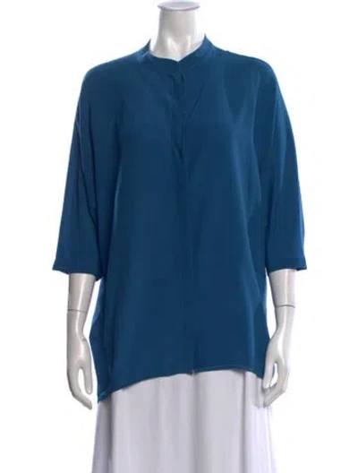 Pre-owned Roberto Collina Silk Three-quarter Sleeve Top In Blue