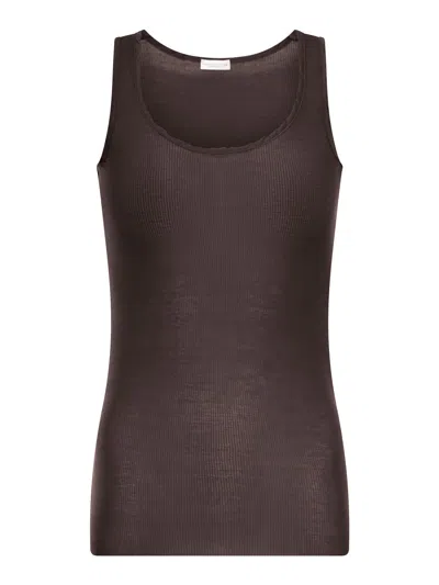 Roberto Collina Sleeveless Ribbed Knit Top In Brown