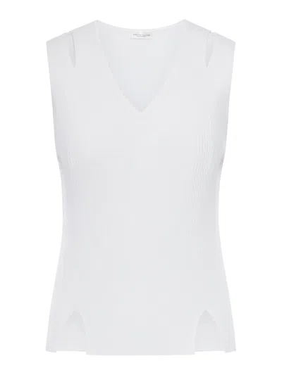 Roberto Collina Sleeveless Top In Vertical Ribbed Knit In White