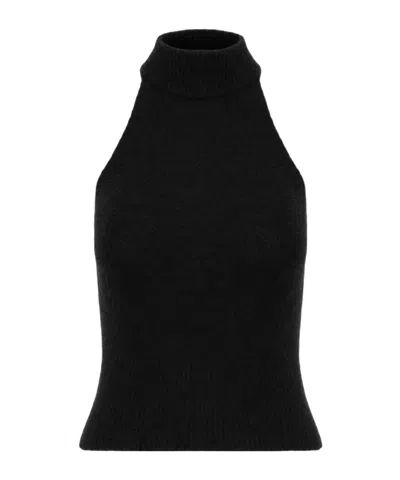Roberto Collina Sleeveless Turtleneck Knit Top In Black