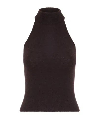 Roberto Collina Sleeveless Turtleneck Knit Top In Brown