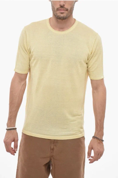 Roberto Collina Solid Colour Linen Crew-neck T-shirt In Yellow