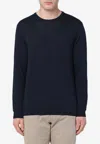 Roberto Collina Cotton Crew Neck Sweater With Ribbed Cuffs And Hem In Blue