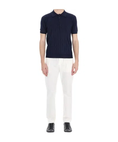 Roberto Collina Special Short-sleeved Polo With Diamond Pattern In Blue