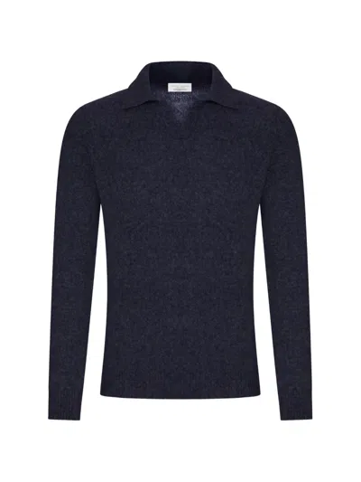 Roberto Collina Spread-collar Knitted Sweater In Blue